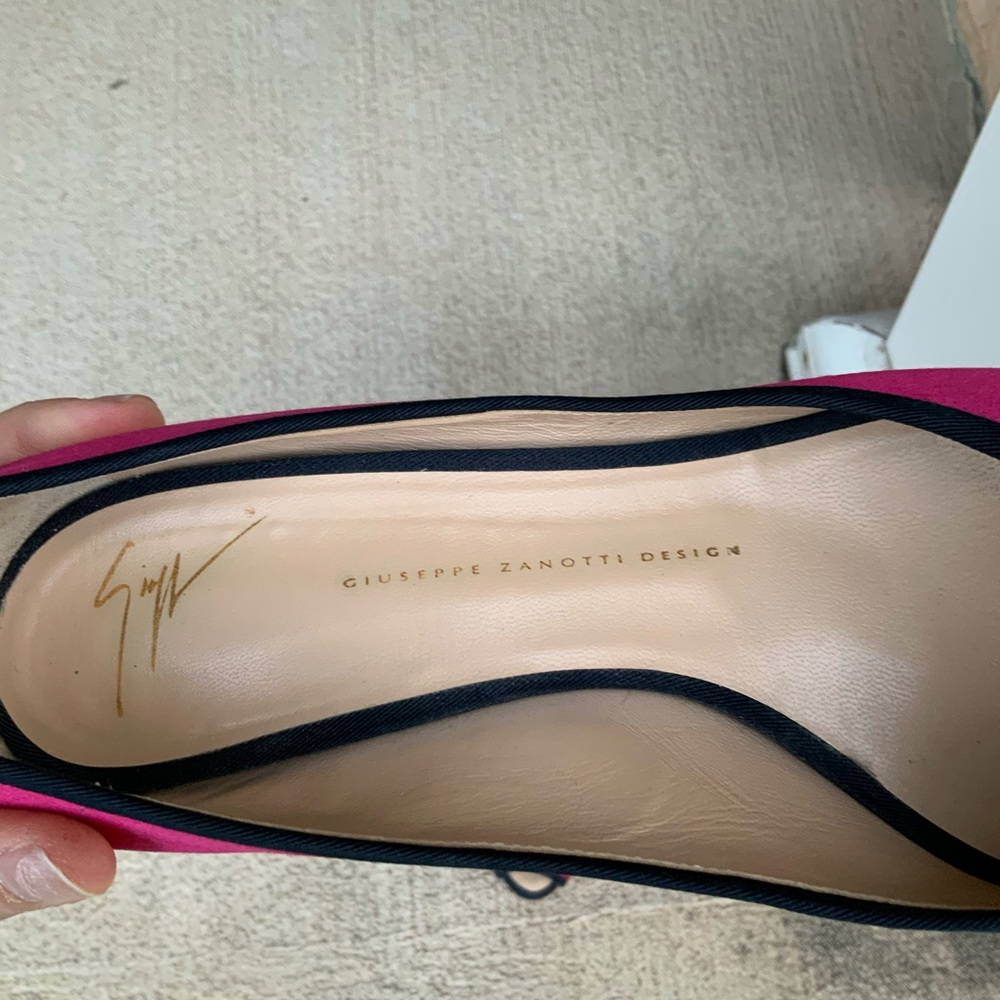 GIUSEPPE ZANOTTI Pink Black Satin Women's Peep Toe Pumps Heels Size 10 - Picture 15 of 15